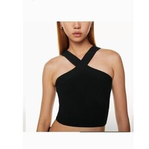 Aritzia Babaton Sculpt Knit Criss Cross Cropped Tank SZ Small Black